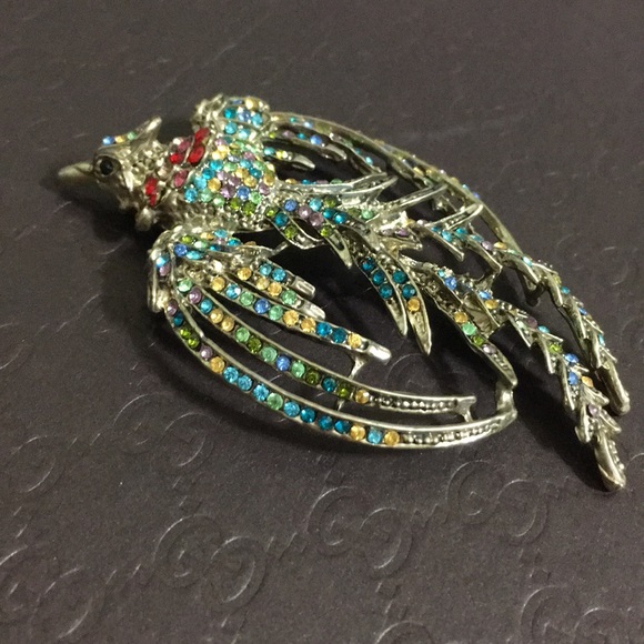 🖤VTG💕Multicolor stone Phoenix 🐦‍🔥 brooch - Picture 3 of 12